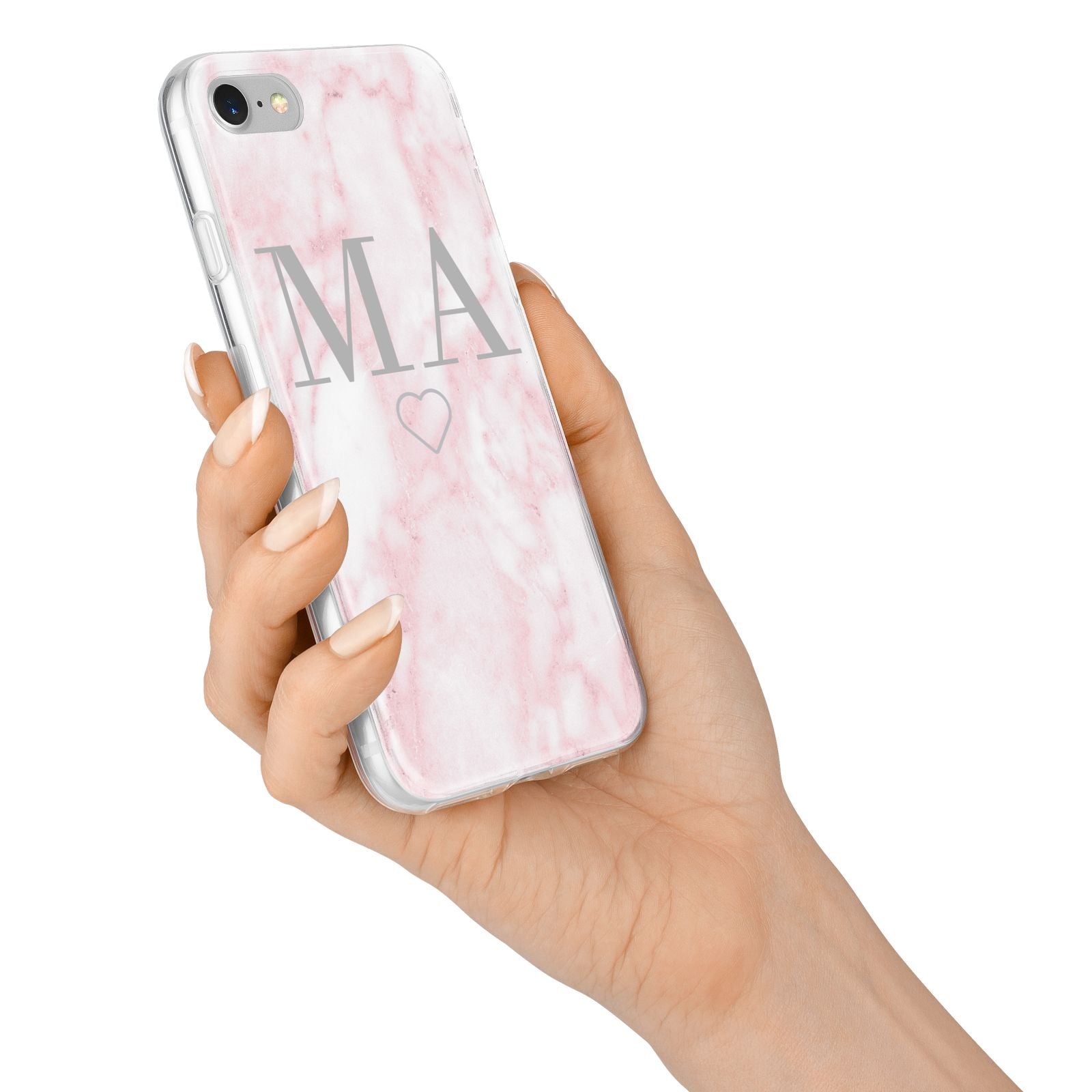Personalised Blush Marble Initials iPhone 7 Bumper Case on Silver iPhone Alternative Image