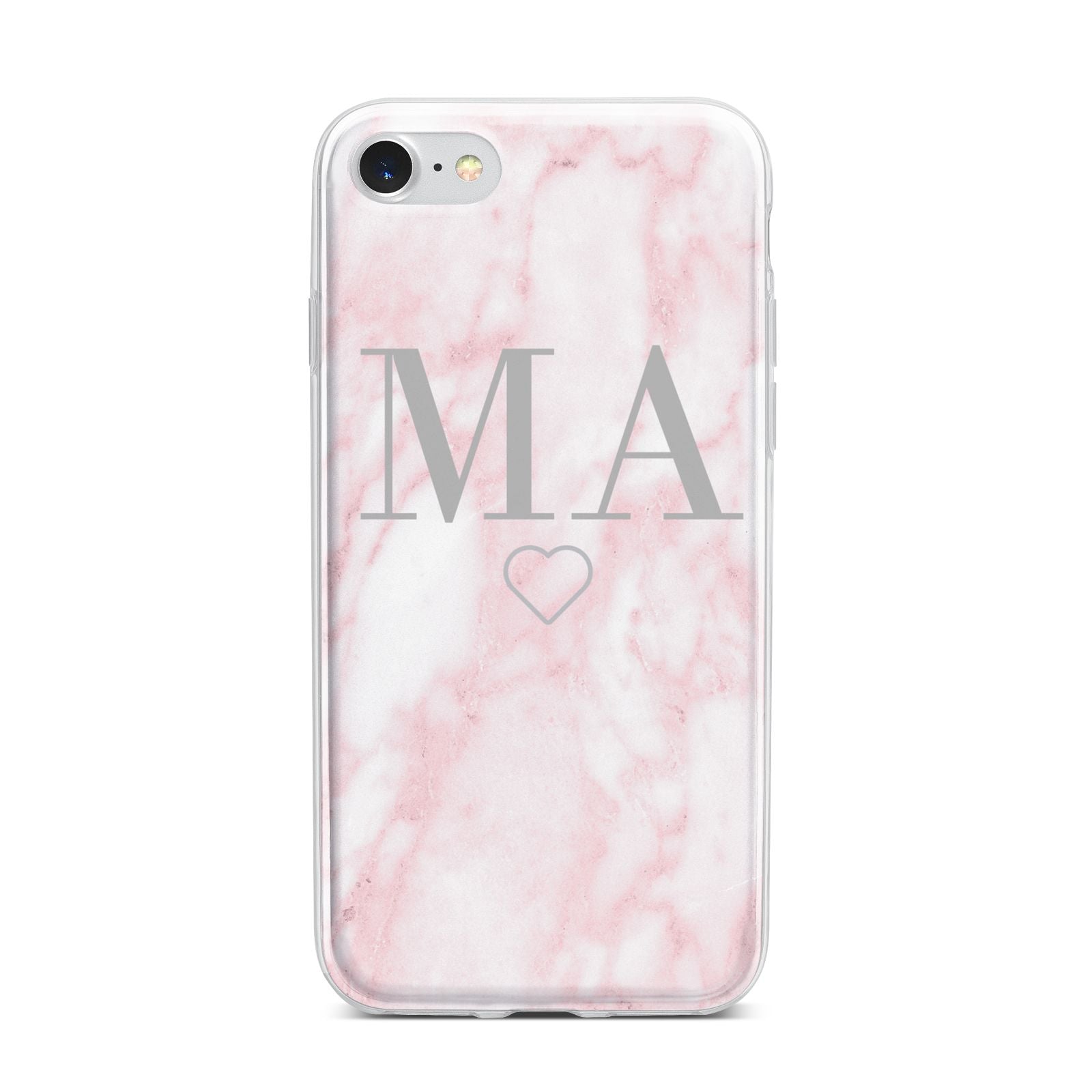 Personalised Blush Marble Initials iPhone 7 Bumper Case on Silver iPhone