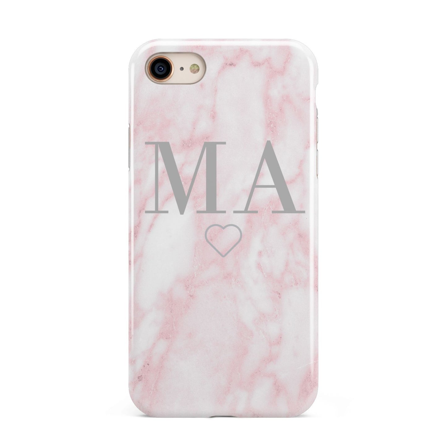 Personalised Blush Marble Initials iPhone 8 3D Tough Case on Gold Phone