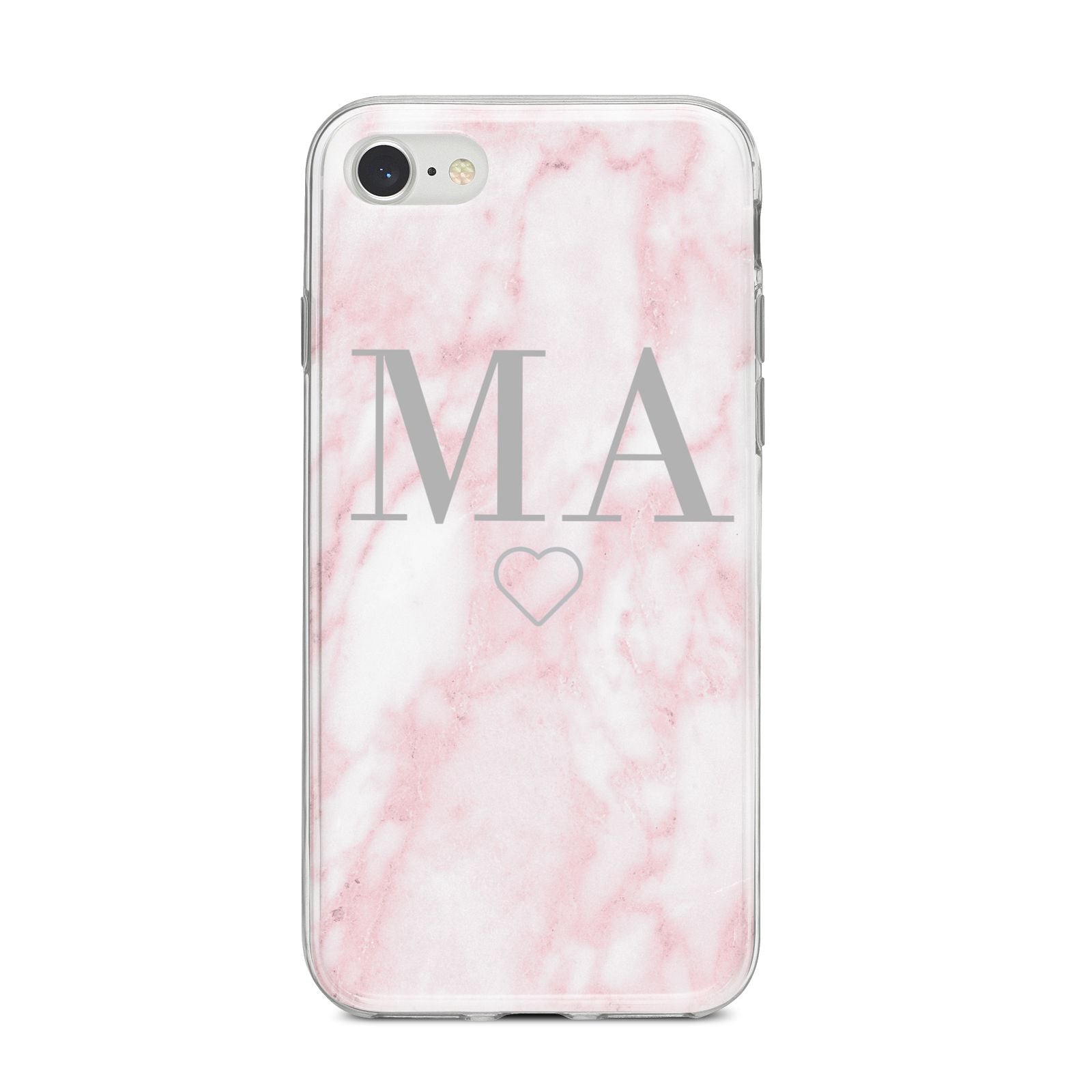 Personalised Blush Marble Initials iPhone 8 Bumper Case on Silver iPhone