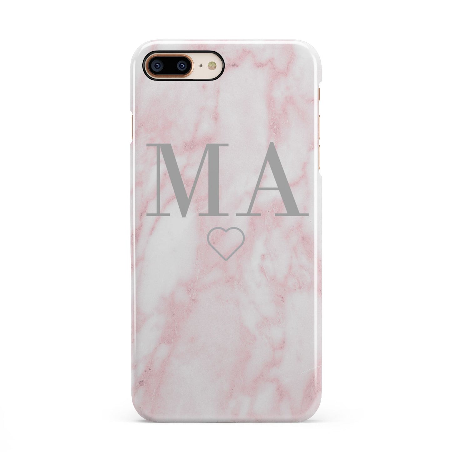 Personalised Blush Marble Initials iPhone 8 Plus 3D Snap Case on Gold Phone