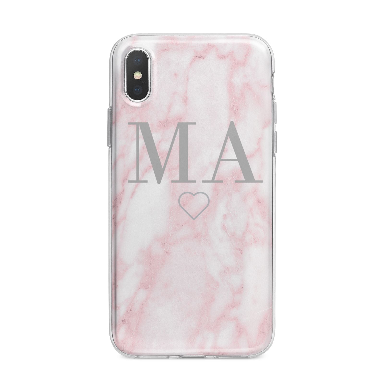 Personalised Blush Marble Initials iPhone X Bumper Case on Silver iPhone Alternative Image 1
