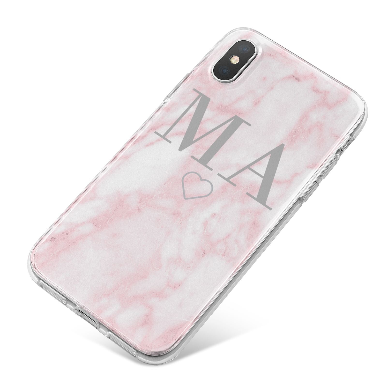 Personalised Blush Marble Initials iPhone X Bumper Case on Silver iPhone