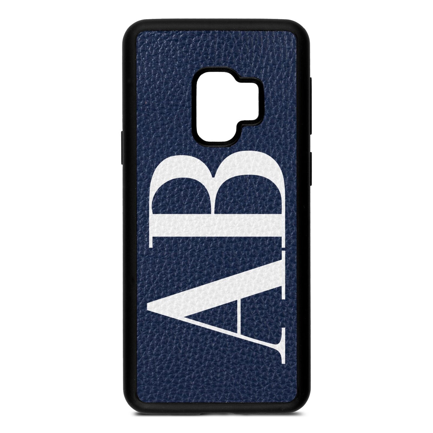 Personalised Bold Font Navy Blue Pebble Leather Samsung S9 Case