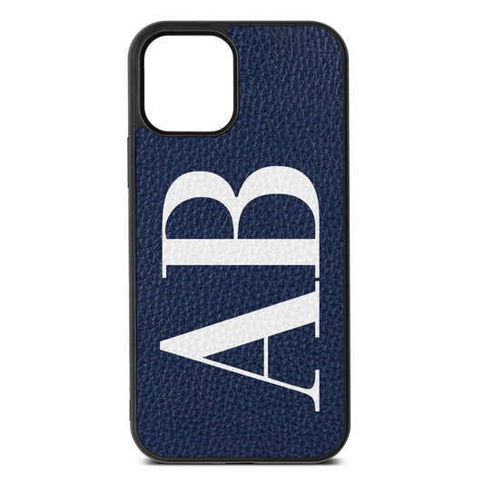 Personalised Bold Font Navy Blue Pebble Leather iPhone 12 Case