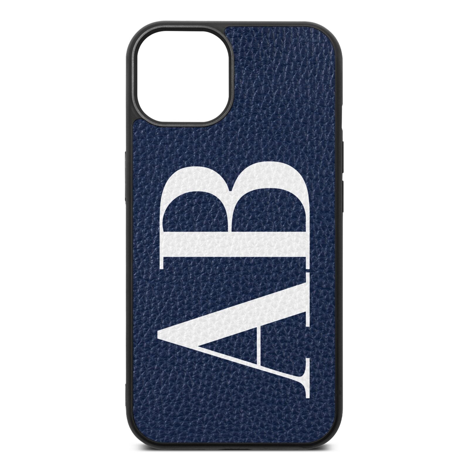 Personalised Bold Font Navy Blue Pebble Leather iPhone 13 Case