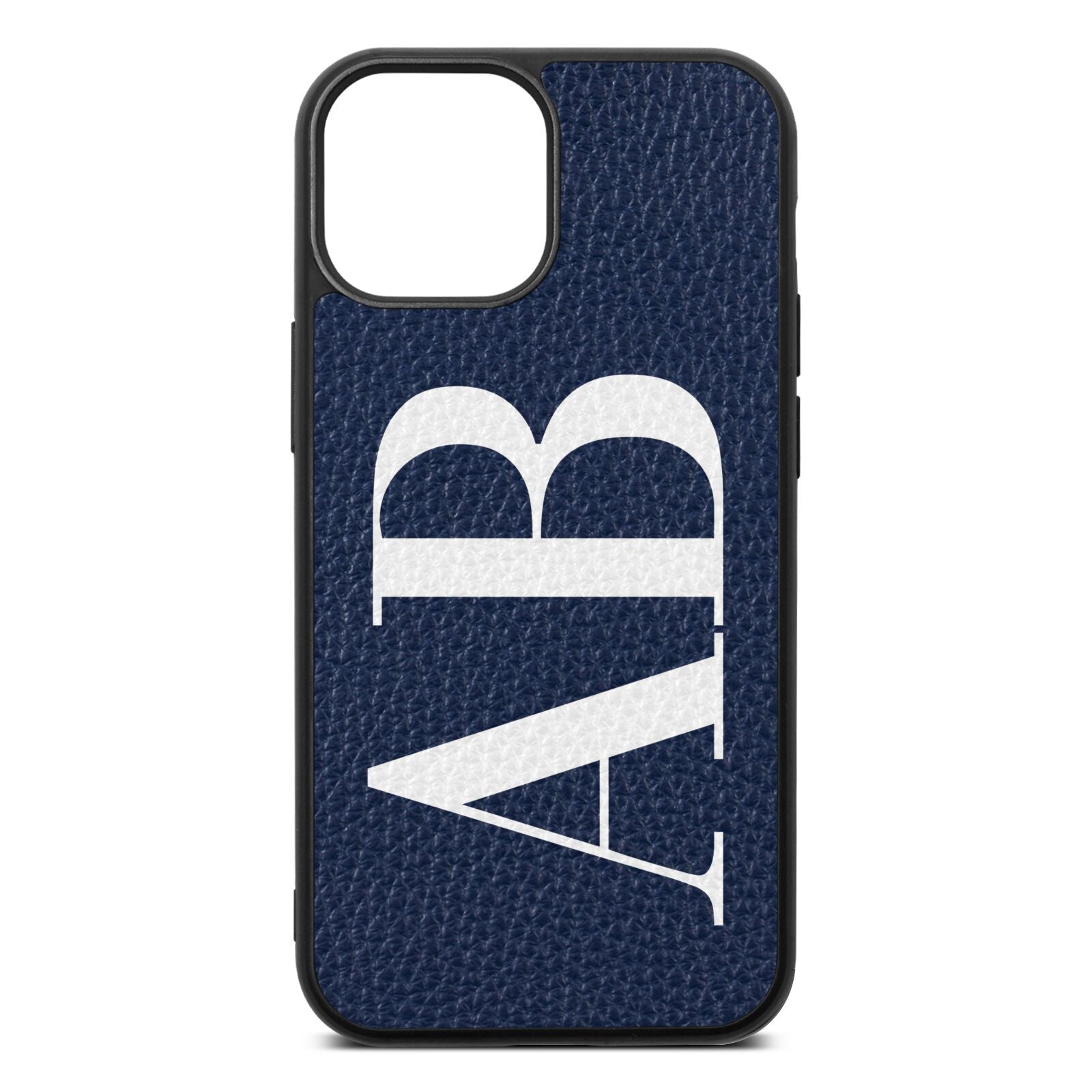 Personalised Bold Font Navy Blue Pebble Leather iPhone 13 Mini Case