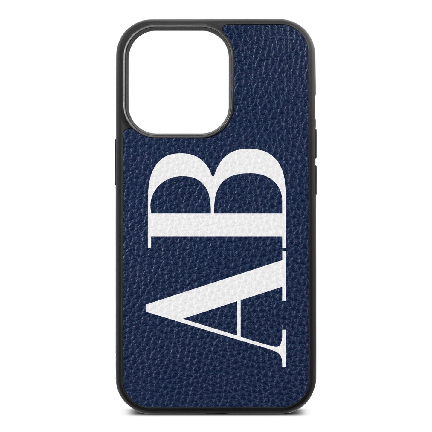 Personalised Bold Font Navy Blue Pebble Leather iPhone 13 Pro Case