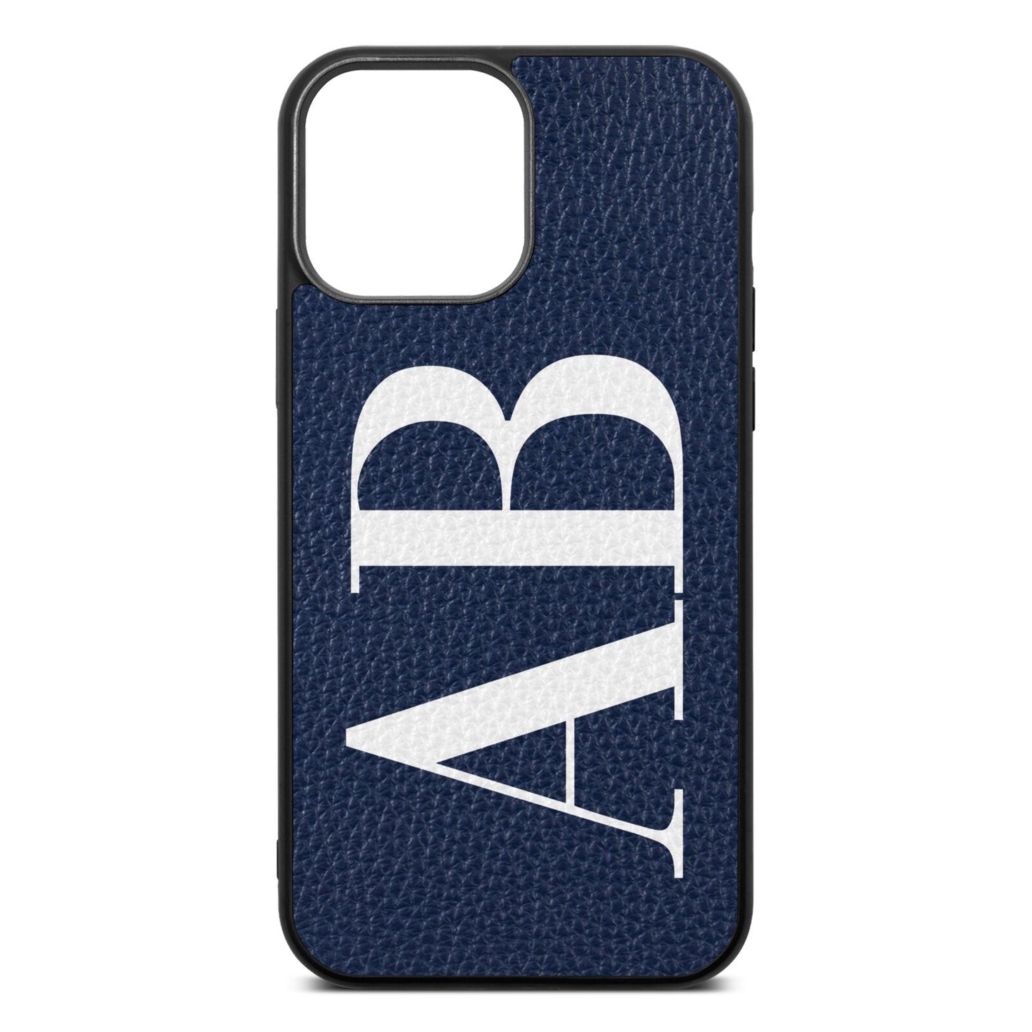 Personalised Bold Font Navy Blue Pebble Leather iPhone 13 Pro Max Case