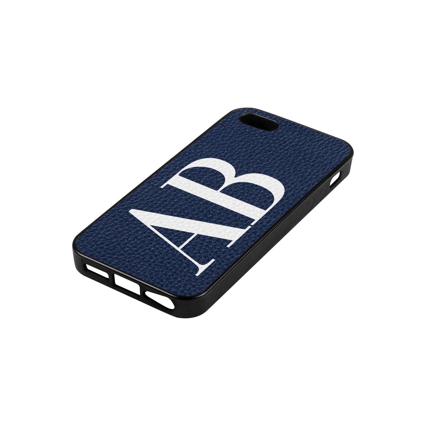 Personalised Bold Font Navy Blue Pebble Leather iPhone 5 Case Side Angle