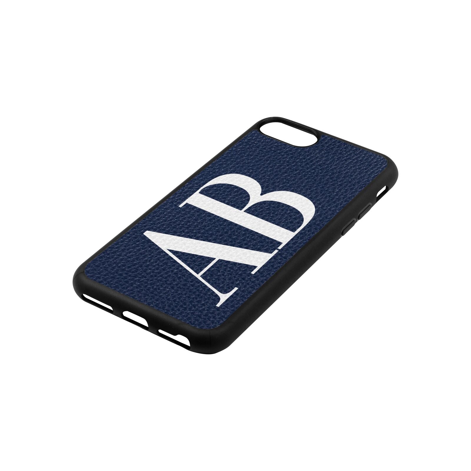 Personalised Bold Font Navy Blue Pebble Leather iPhone 8 Case Side Angle