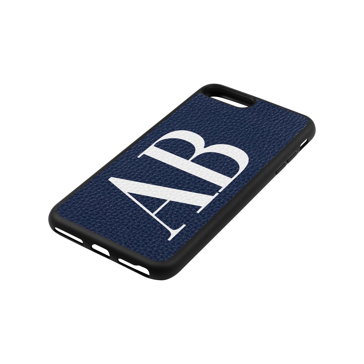 Personalised Bold Font Navy Blue Pebble Leather iPhone 8 Plus Case Side Angle