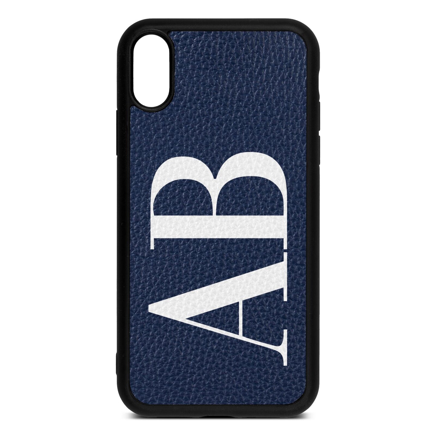 Personalised Bold Font Navy Blue Pebble Leather iPhone Xr Case