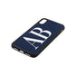 Personalised Bold Font Navy Blue Pebble Leather iPhone Xs Case Side Image