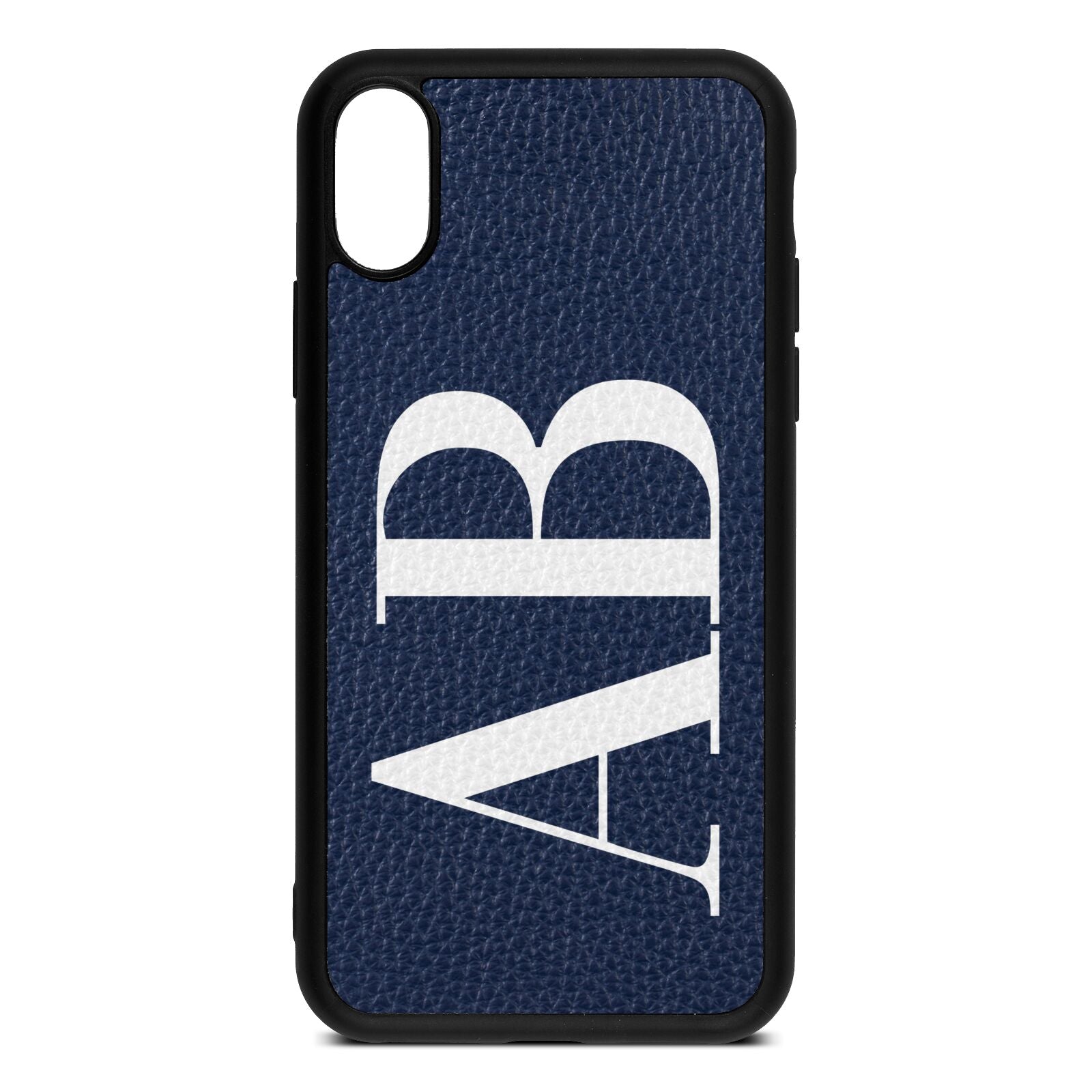 Personalised Bold Font Navy Blue Pebble Leather iPhone Xs Case