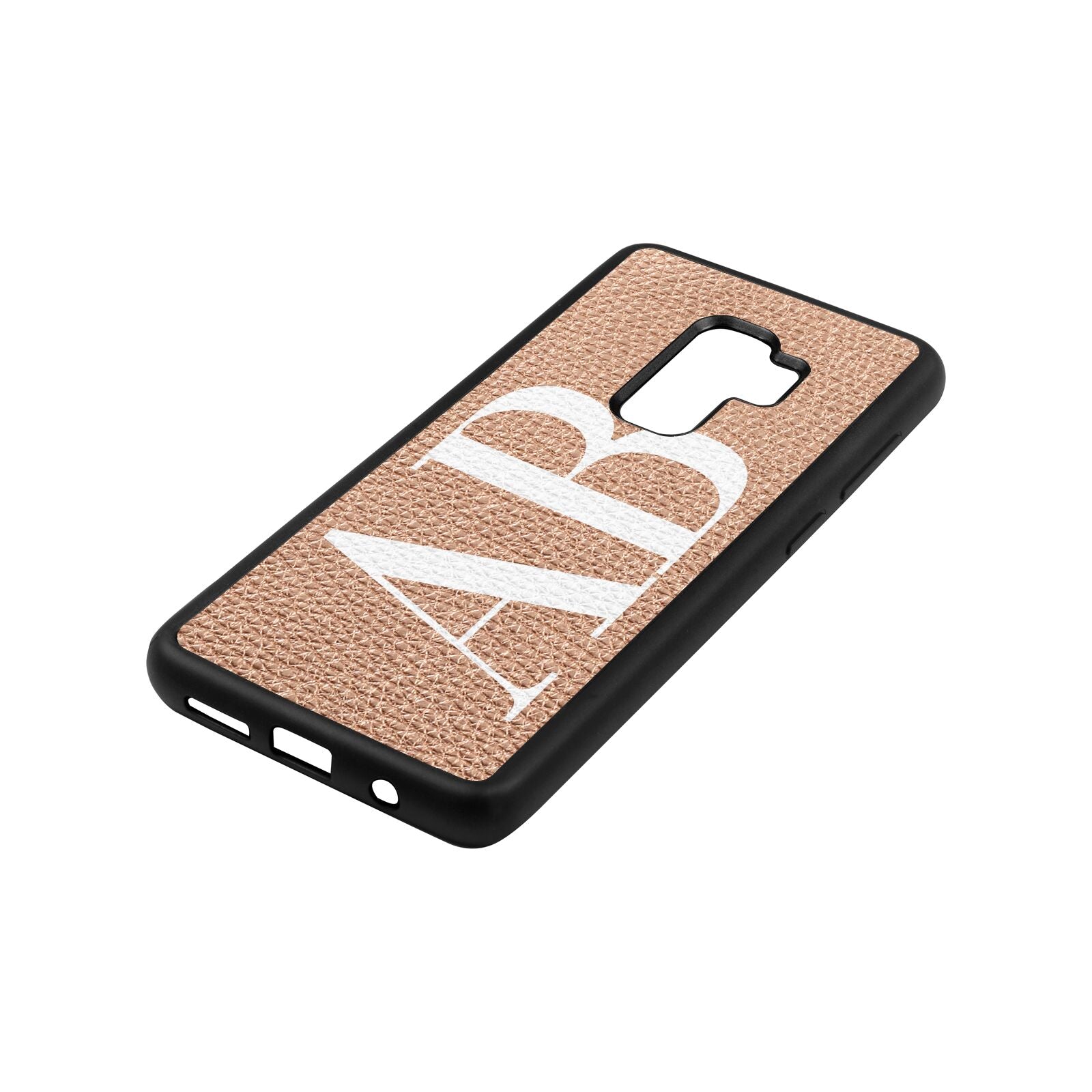 Personalised Bold Font Rose Gold Pebble Leather Samsung S9 Plus Case Side Angle