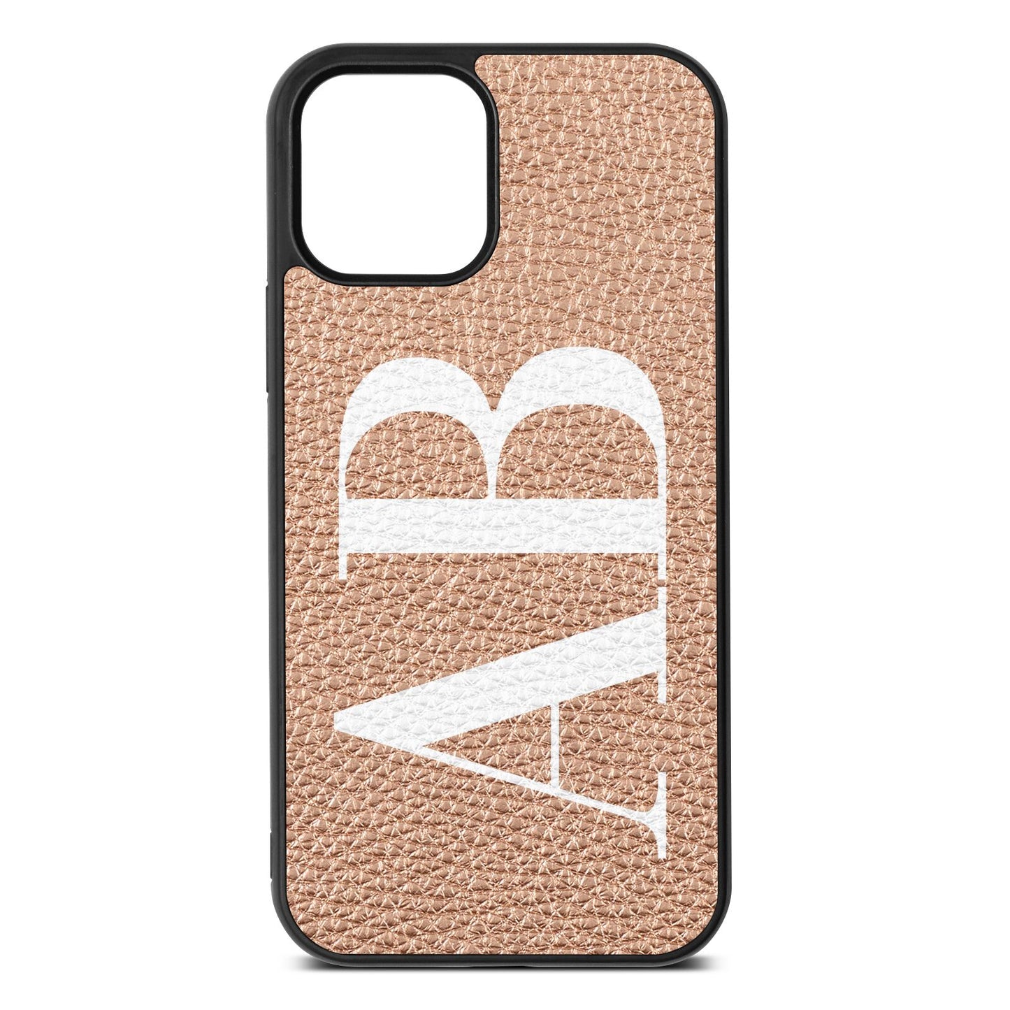 Personalised Bold Font Rose Gold Pebble Leather iPhone 12 Case