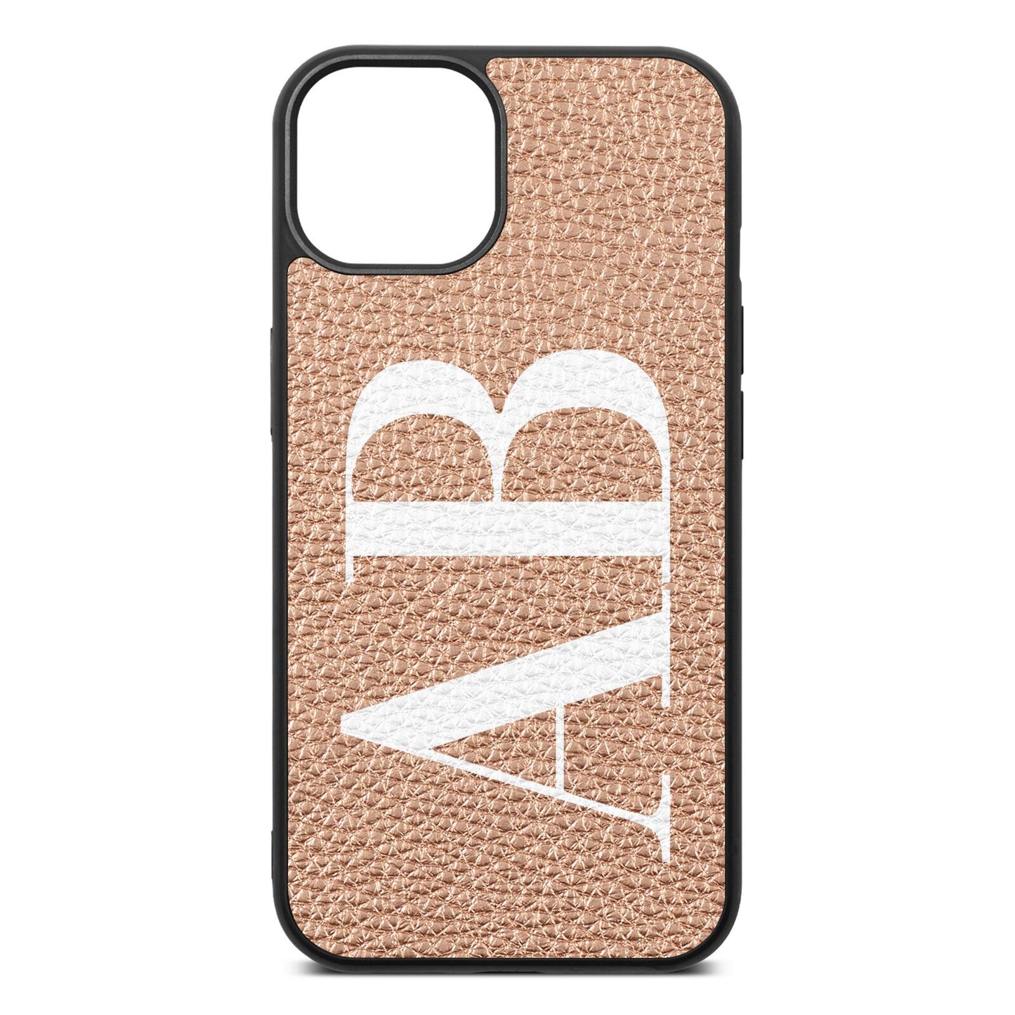 Personalised Bold Font Rose Gold Pebble Leather iPhone 13 Case