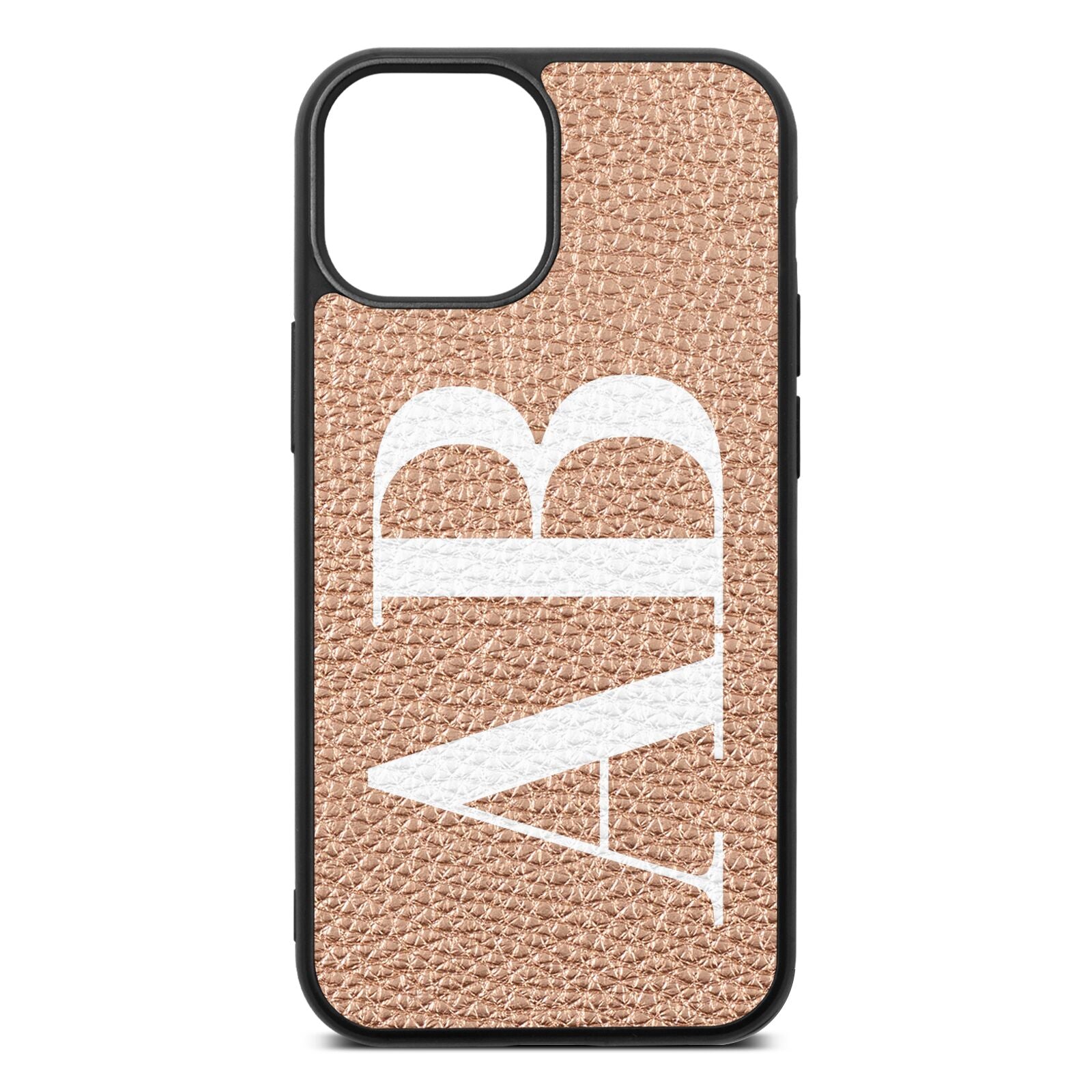 Personalised Bold Font Rose Gold Pebble Leather iPhone 13 Mini Case