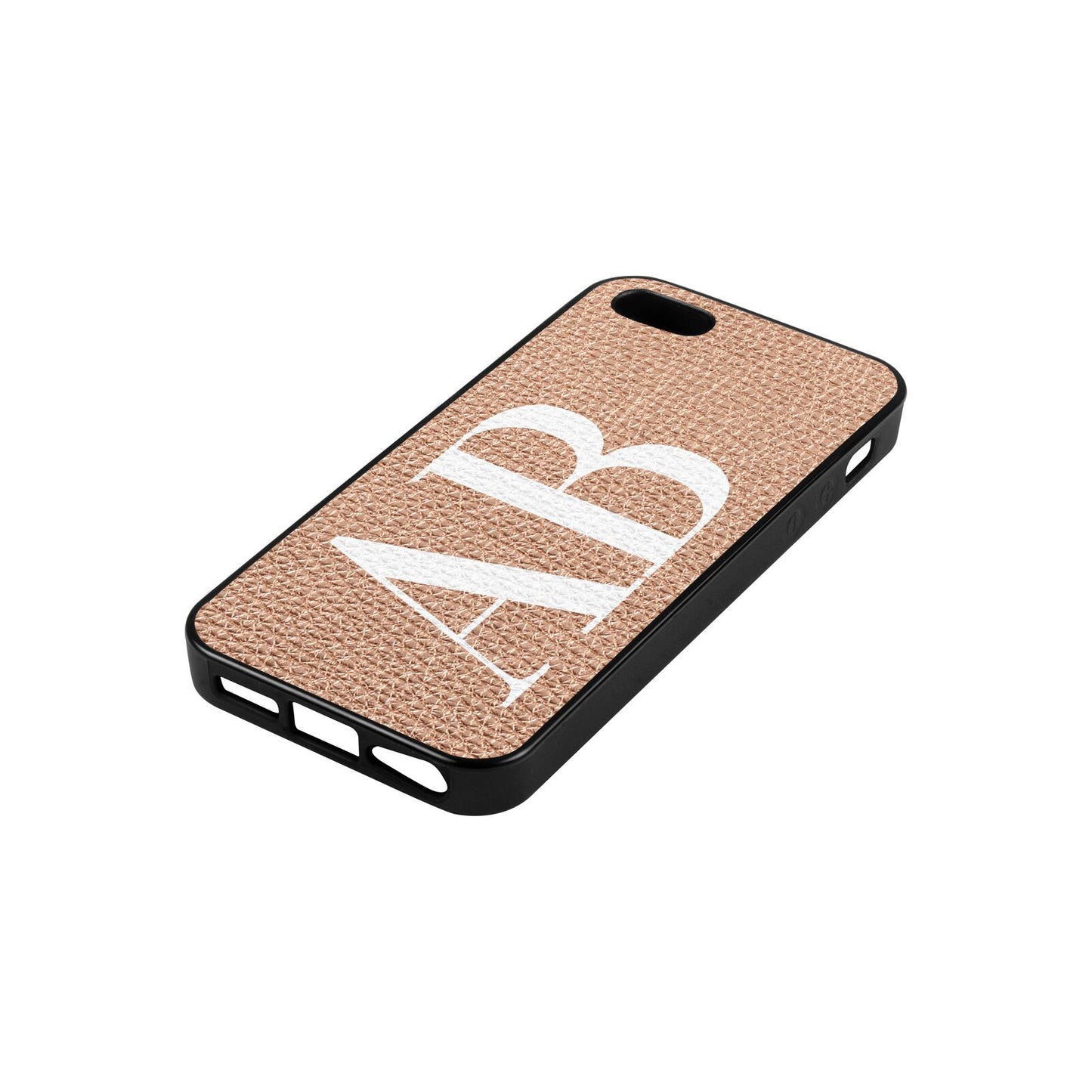Personalised Bold Font Rose Gold Pebble Leather iPhone 5 Case Side Angle