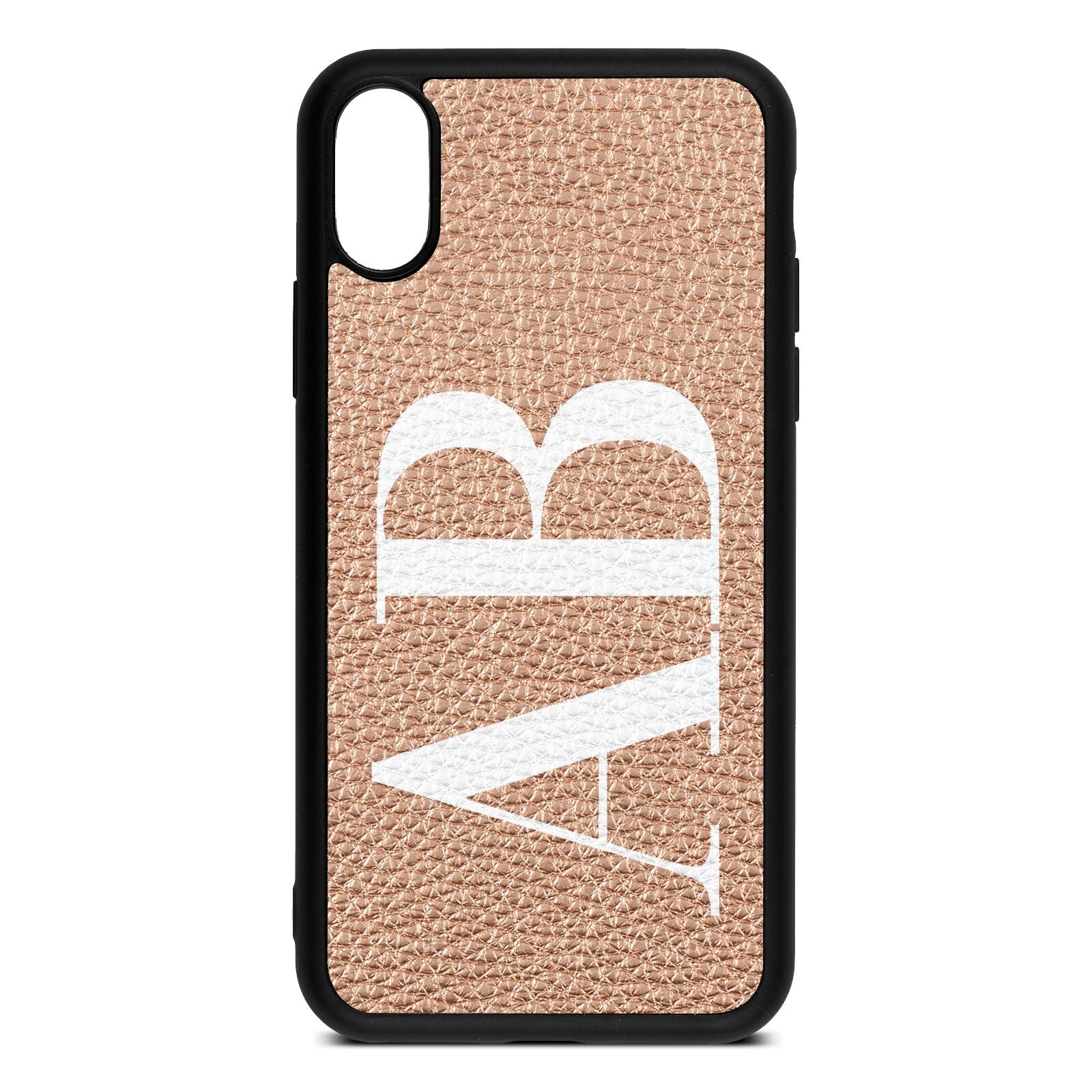 Personalised Bold Font Rose Gold Pebble Leather iPhone Xs Case