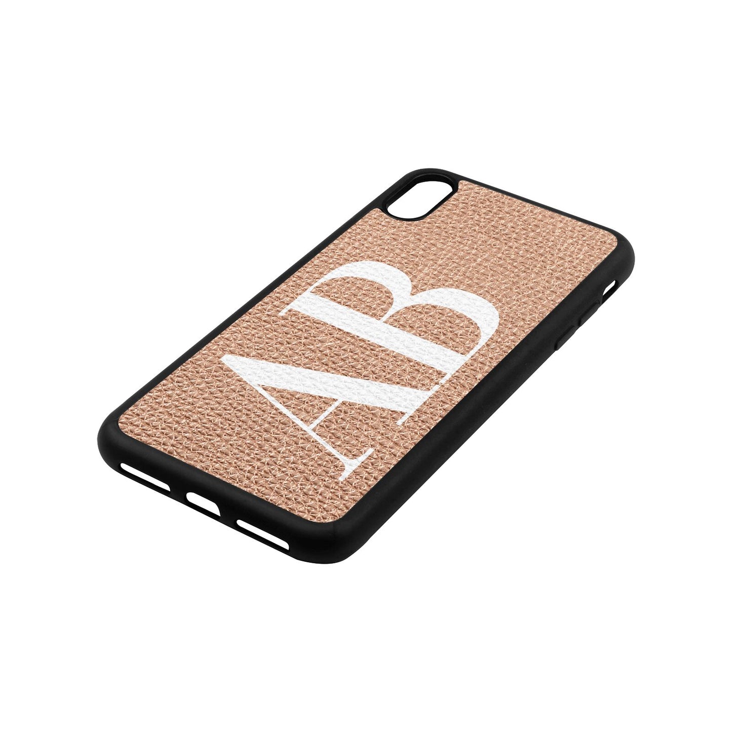 Personalised Bold Font Rose Gold Pebble Leather iPhone Xs Max Case Side Angle
