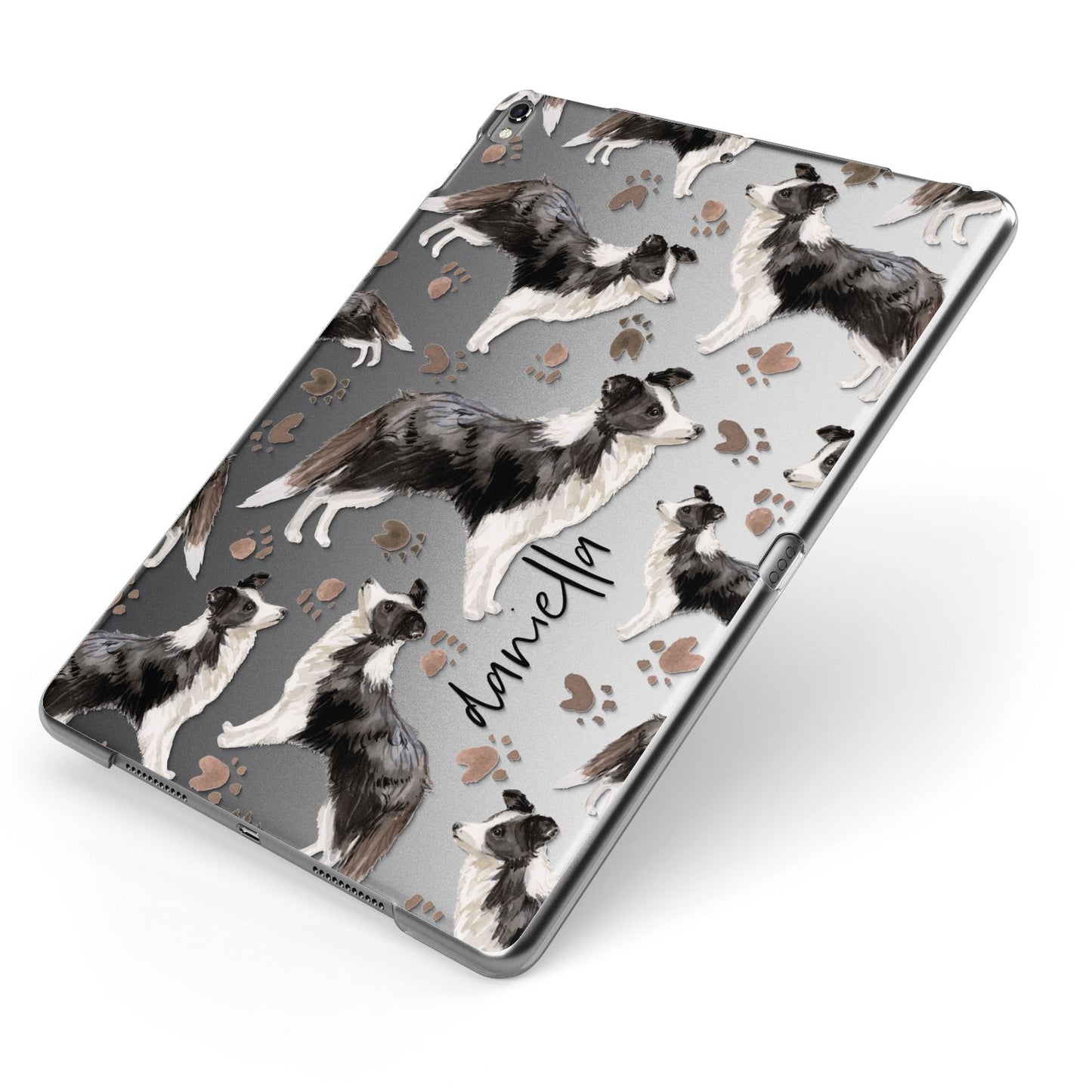 Personalised Border Collie Dog Apple iPad Case on Grey iPad Side View