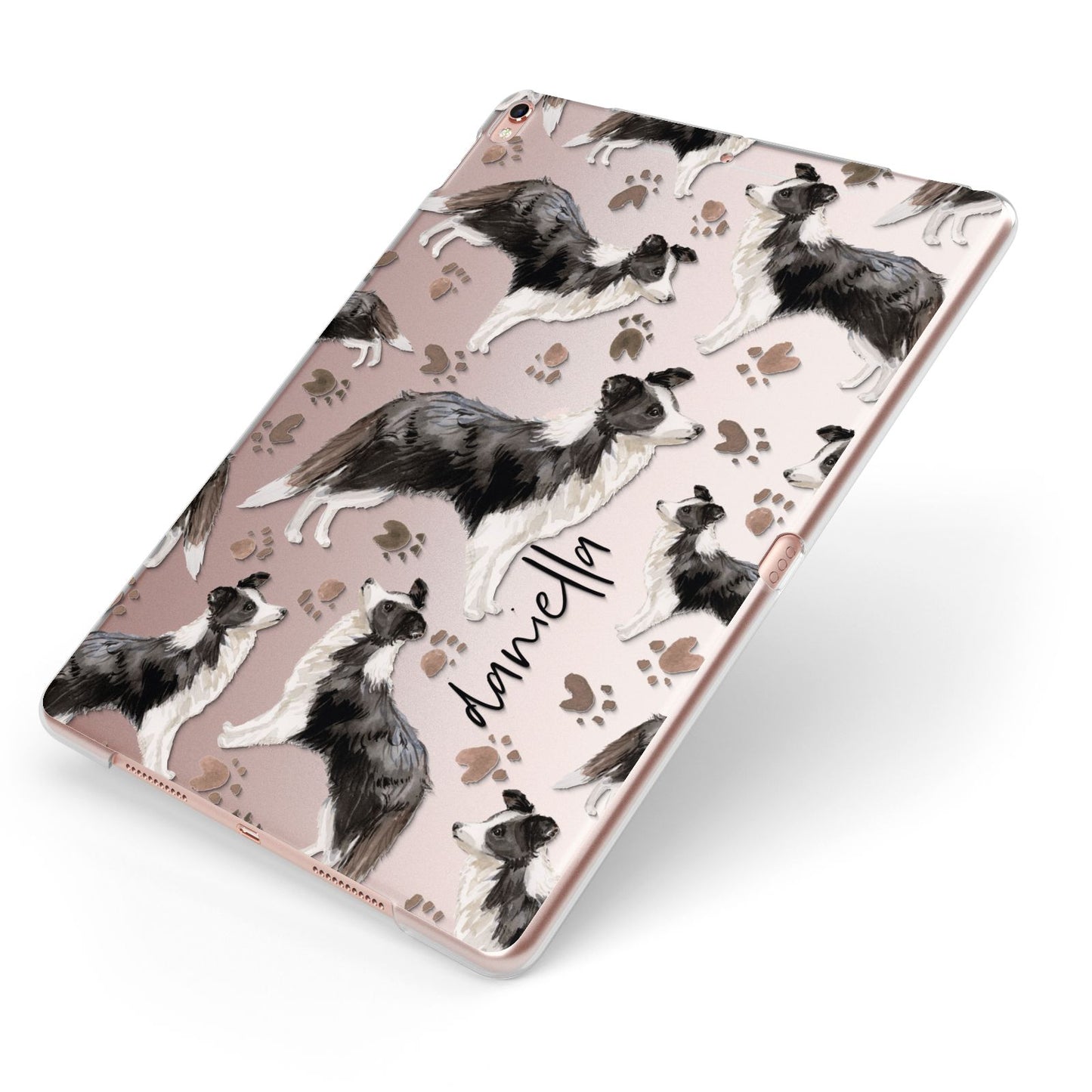 Personalised Border Collie Dog Apple iPad Case on Rose Gold iPad Side View