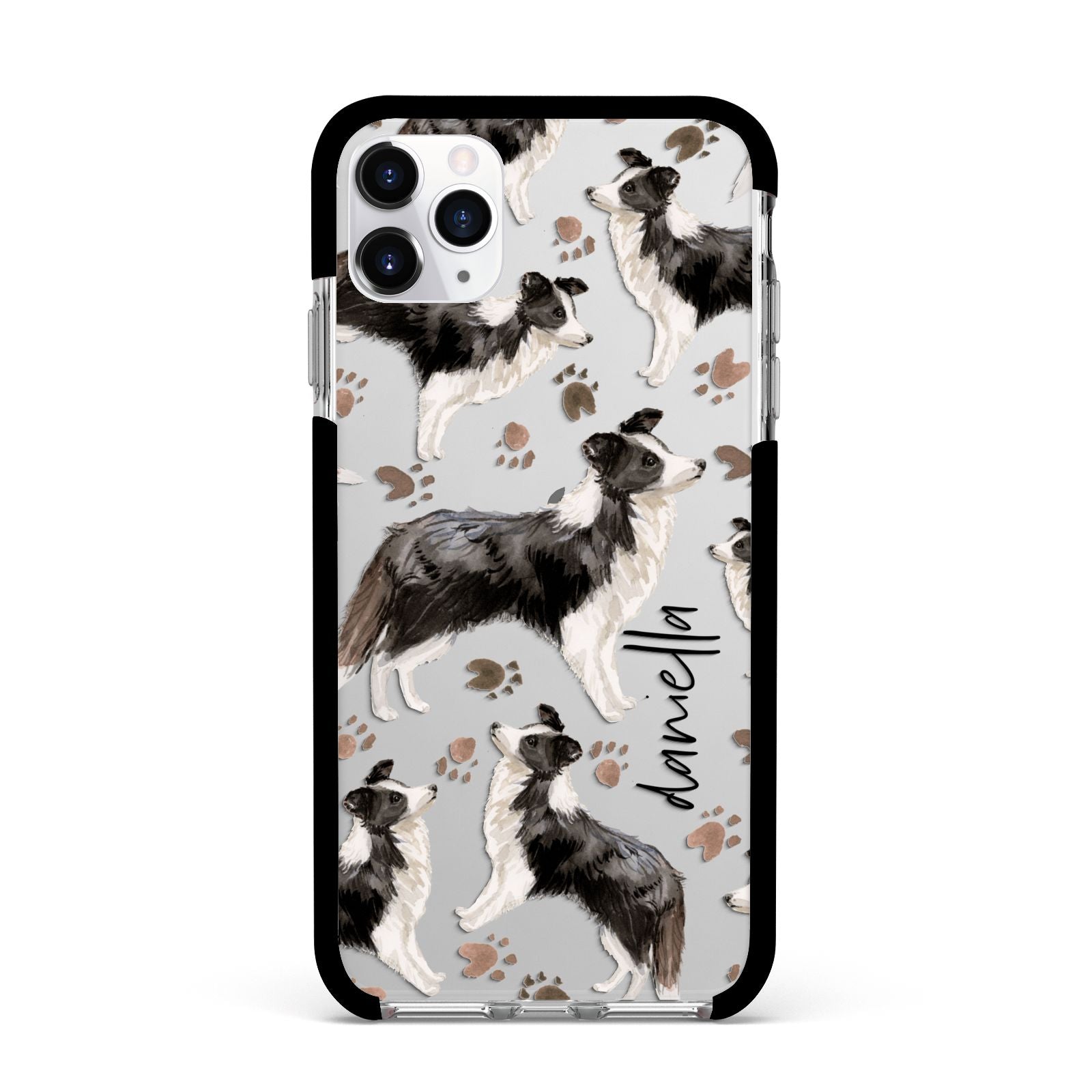 Personalised Border Collie Dog Apple iPhone 11 Pro Max in Silver with Black Impact Case