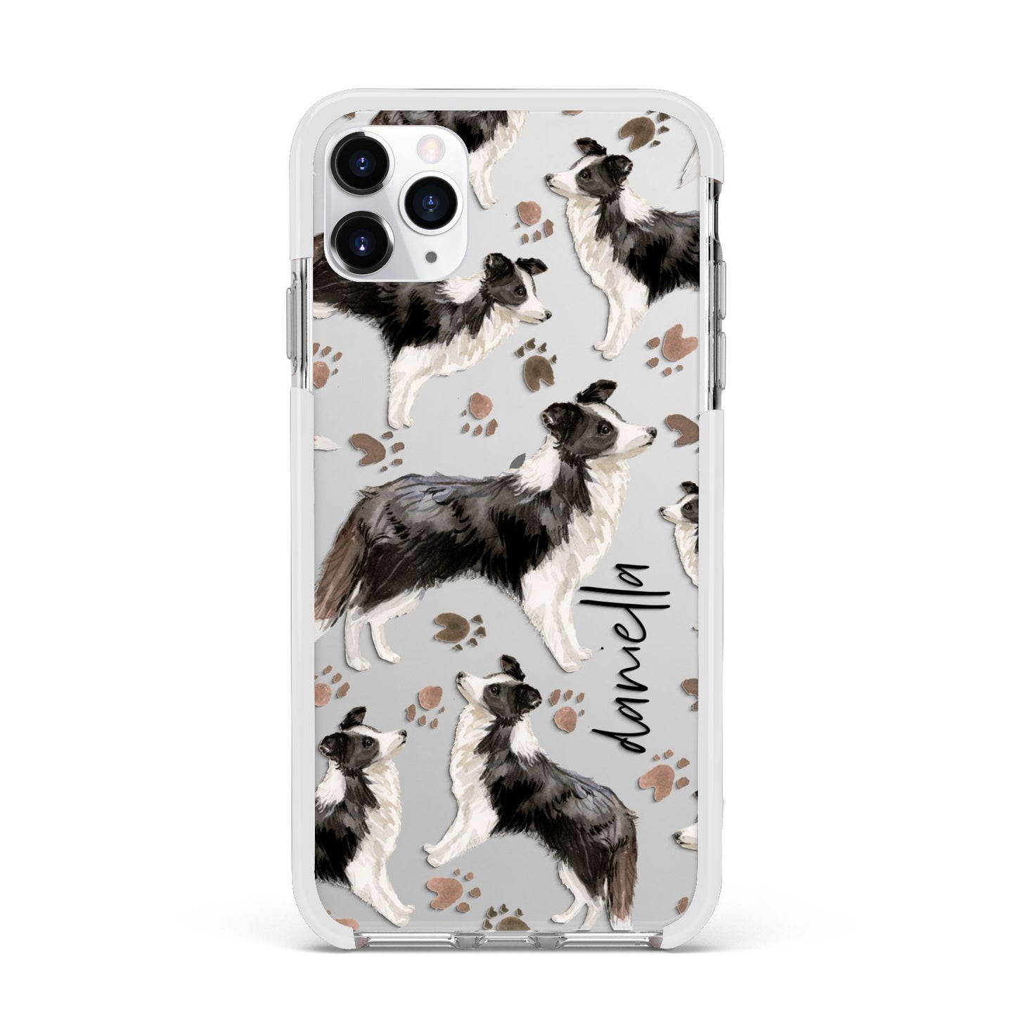 Personalised Border Collie Dog Apple iPhone 11 Pro Max in Silver with White Impact Case