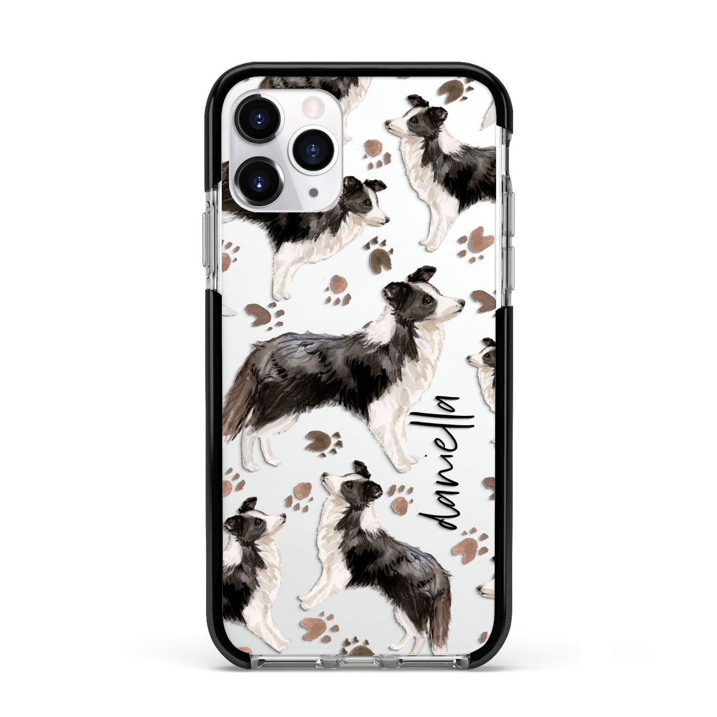 Personalised Border Collie Dog Apple iPhone 11 Pro in Silver with Black Impact Case