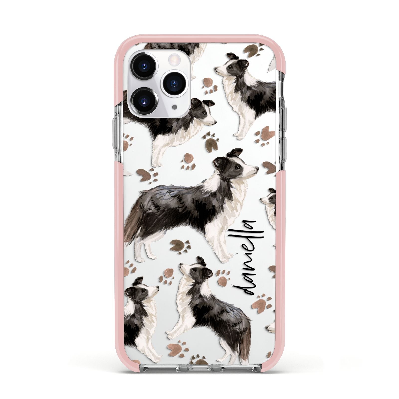 Personalised Border Collie Dog Apple iPhone 11 Pro in Silver with Pink Impact Case