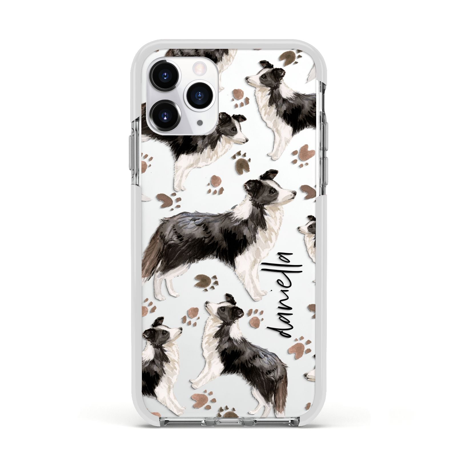 Personalised Border Collie Dog Apple iPhone 11 Pro in Silver with White Impact Case