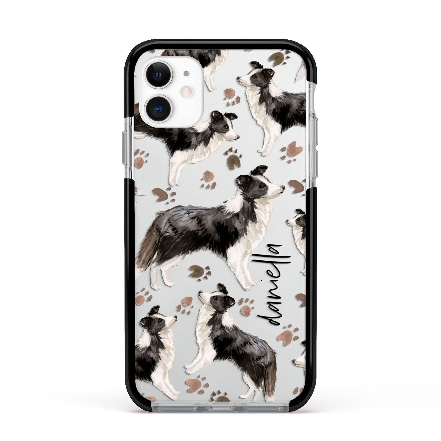 Personalised Border Collie Dog Apple iPhone 11 in White with Black Impact Case