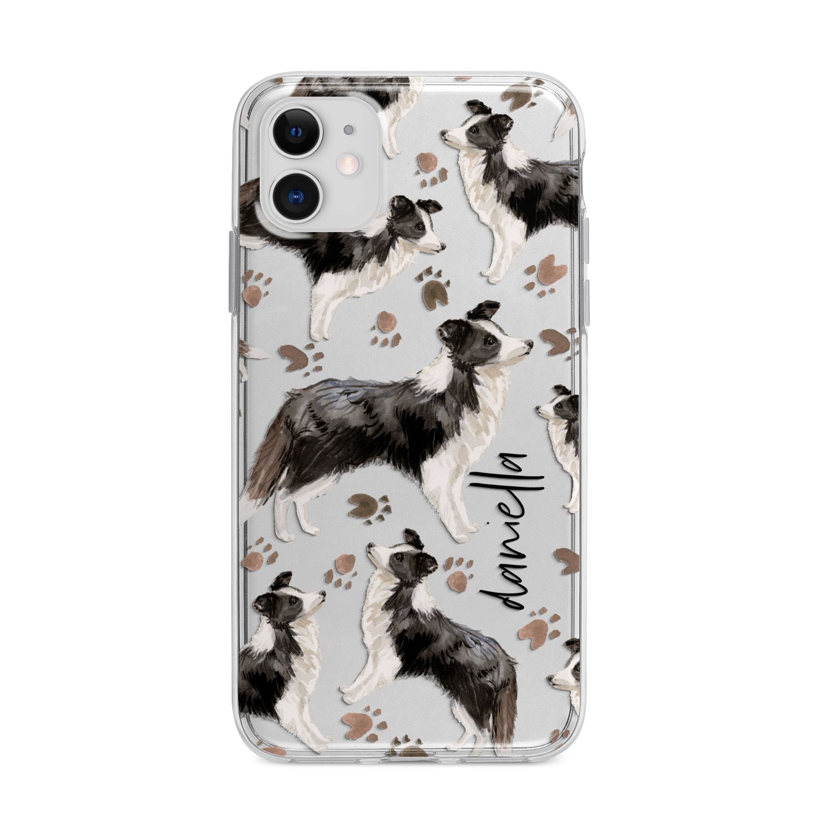 Personalised Border Collie Dog Apple iPhone 11 in White with Bumper Case