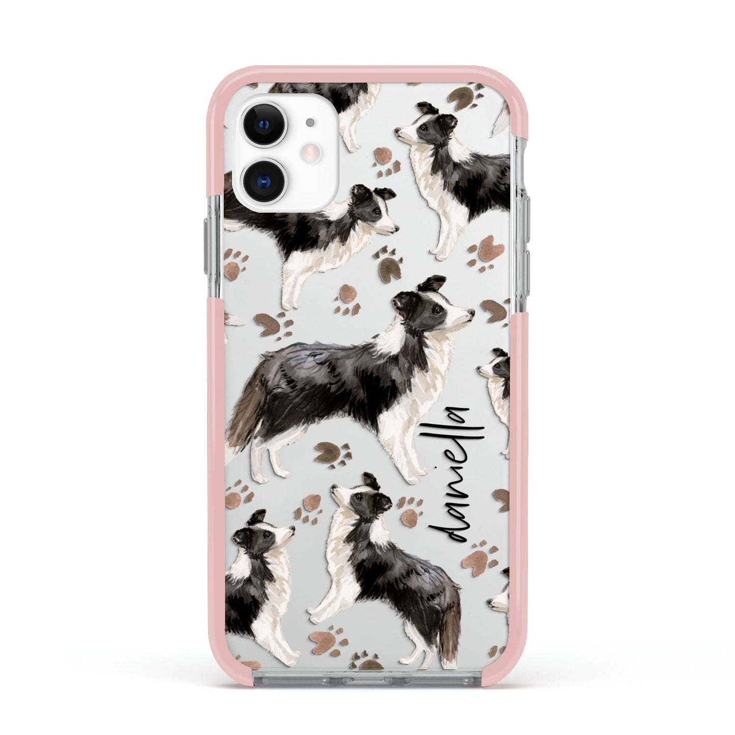 Personalised Border Collie Dog Apple iPhone 11 in White with Pink Impact Case