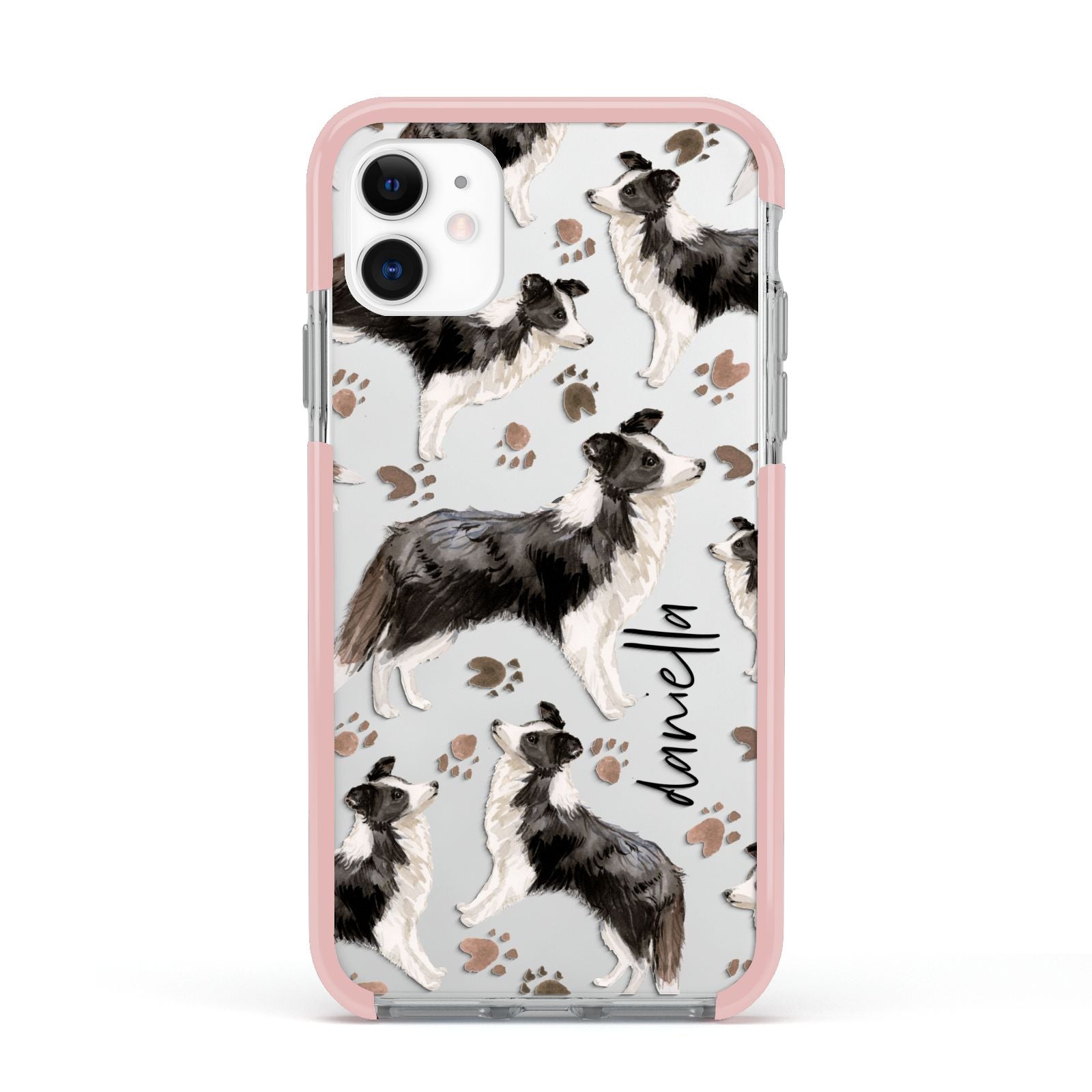 Personalised Border Collie Dog Apple iPhone 11 in White with Pink Impact Case
