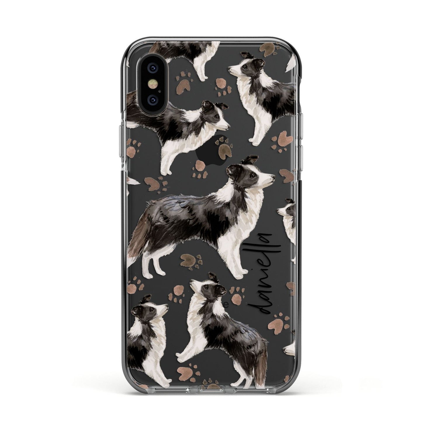 Personalised Border Collie Dog Apple iPhone Xs Impact Case Black Edge on Black Phone
