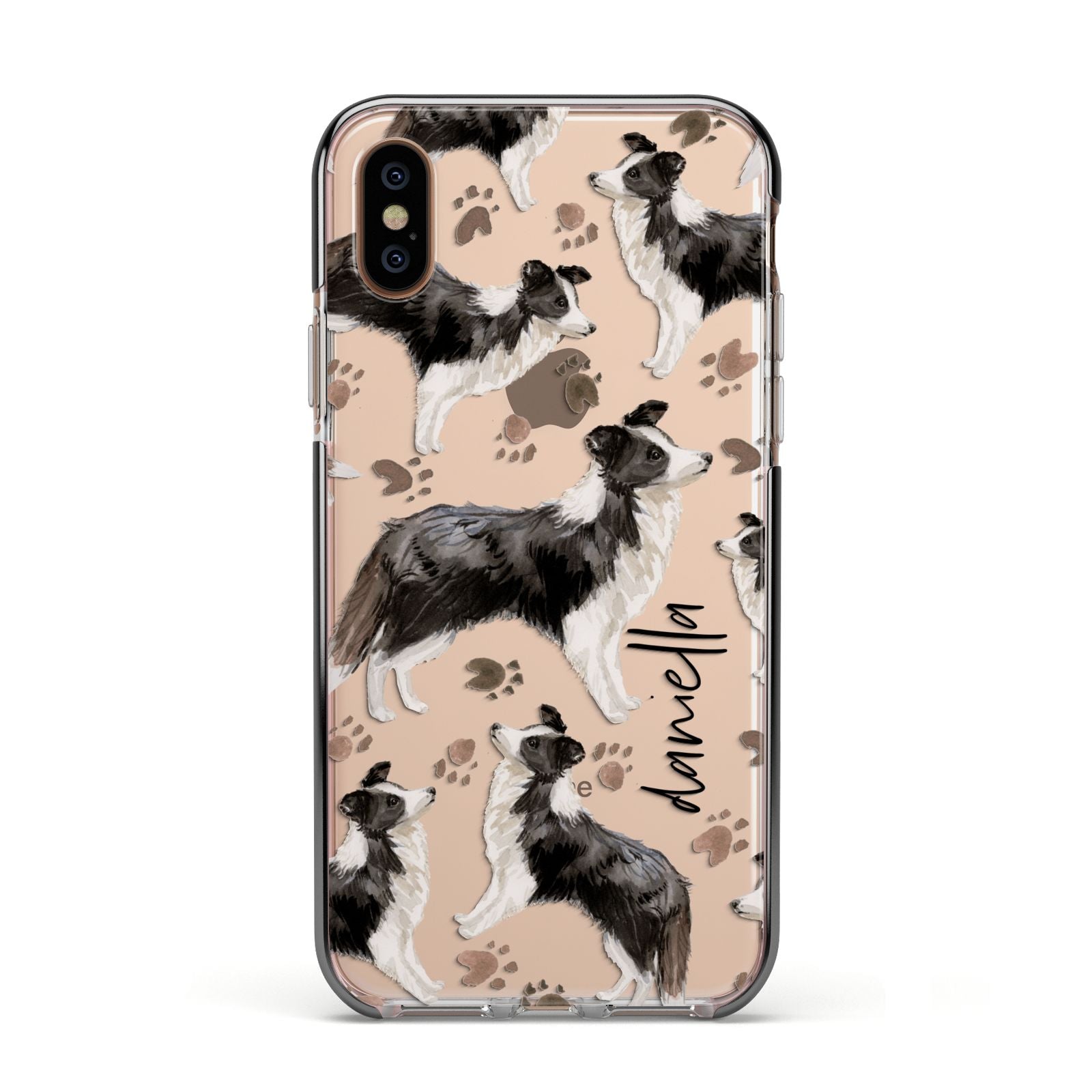 Personalised Border Collie Dog Apple iPhone Xs Impact Case Black Edge on Gold Phone