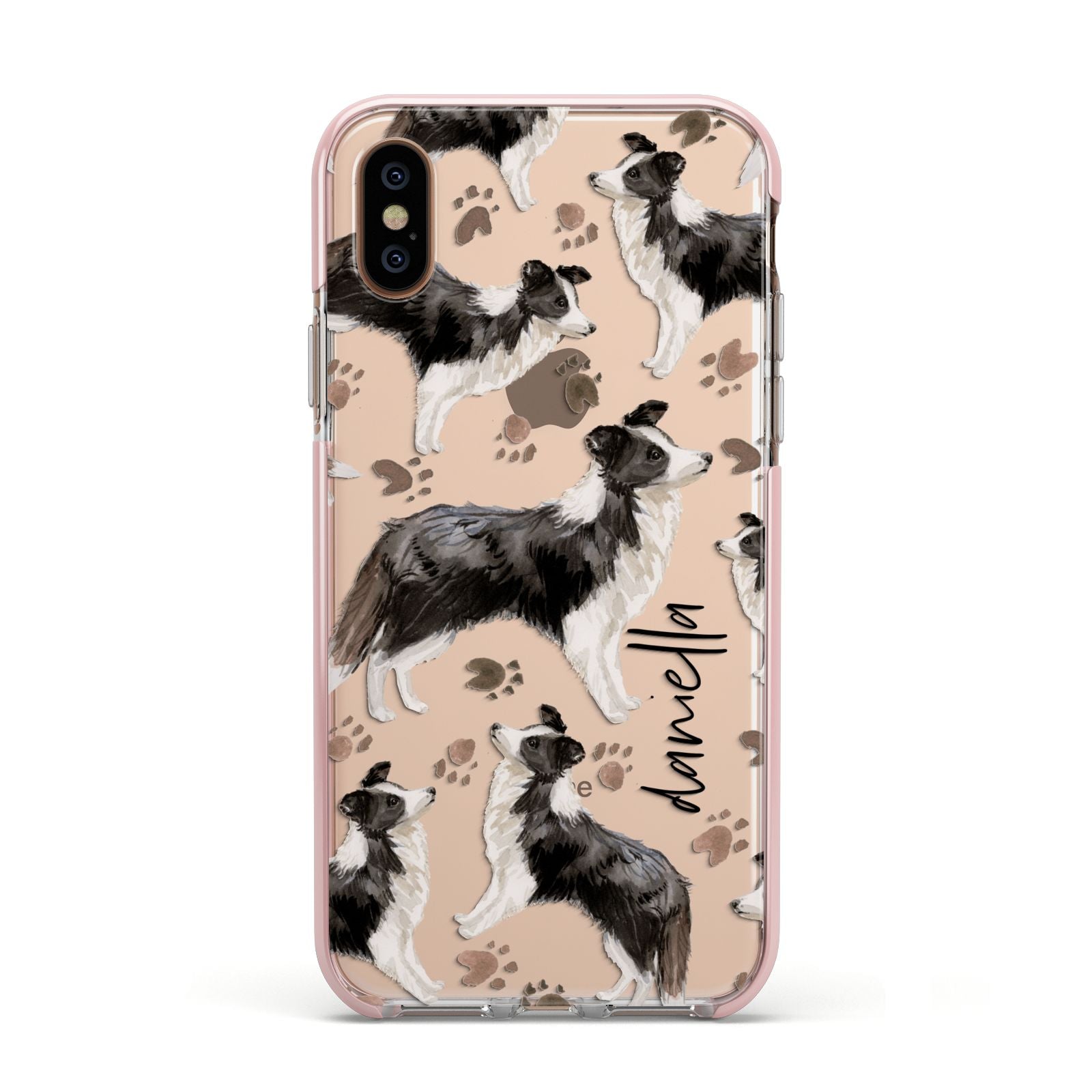 Personalised Border Collie Dog Apple iPhone Xs Impact Case Pink Edge on Gold Phone