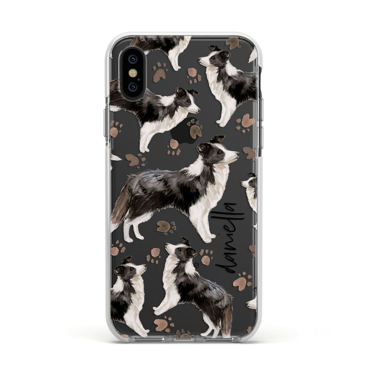 Personalised Border Collie Dog Apple iPhone Xs Impact Case White Edge on Black Phone
