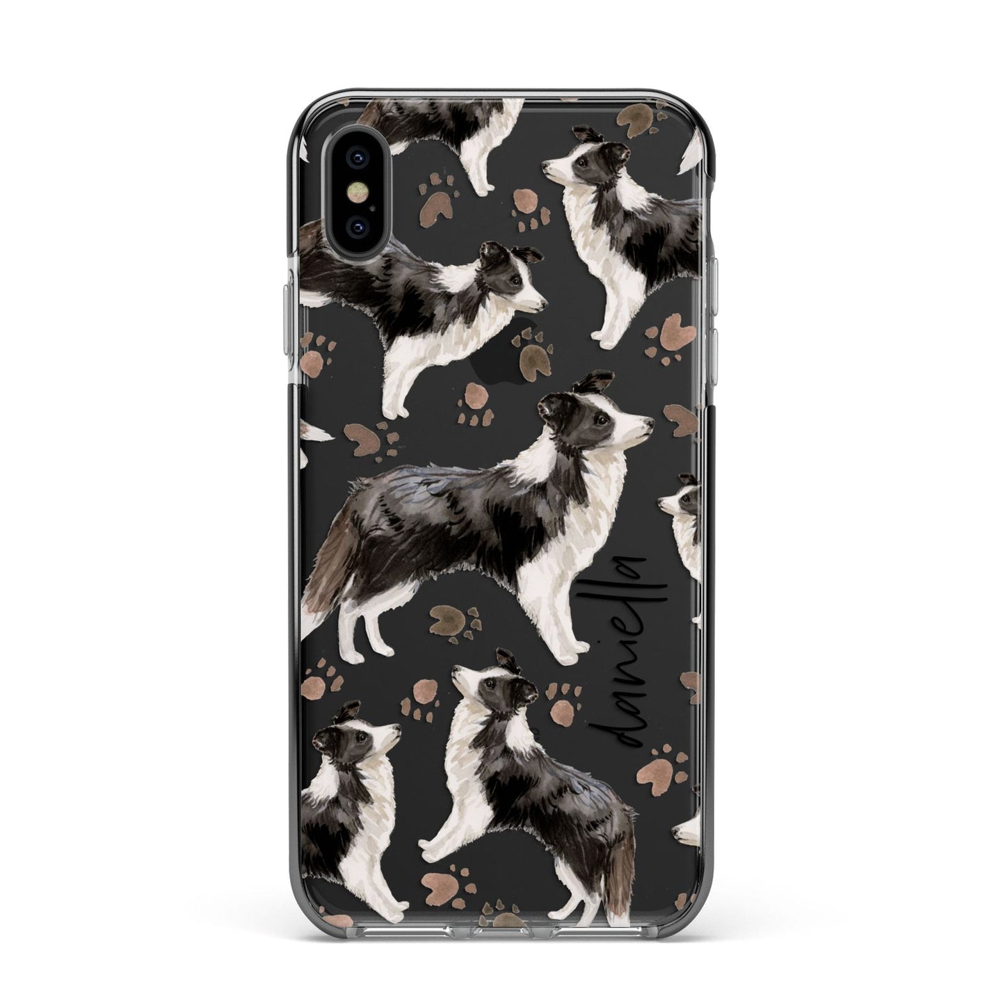 Personalised Border Collie Dog Apple iPhone Xs Max Impact Case Black Edge on Black Phone