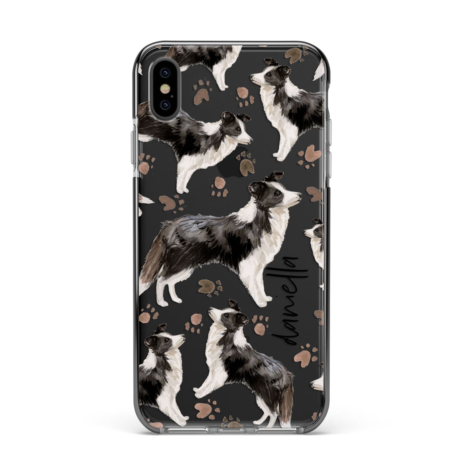 Personalised Border Collie Dog Apple iPhone Xs Max Impact Case Black Edge on Black Phone