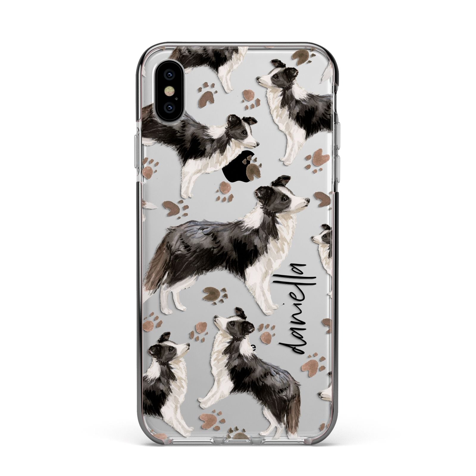 Personalised Border Collie Dog Apple iPhone Xs Max Impact Case Black Edge on Silver Phone