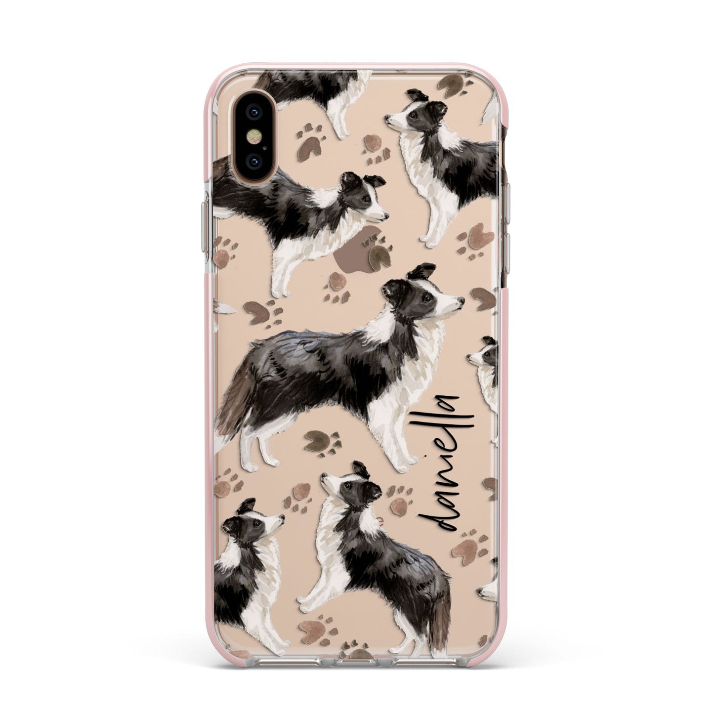 Personalised Border Collie Dog Apple iPhone Xs Max Impact Case Pink Edge on Gold Phone