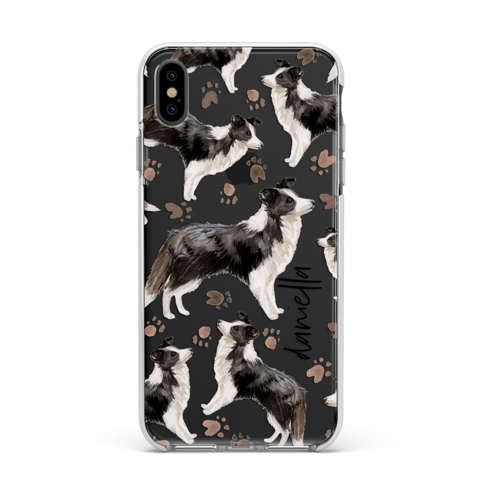 Personalised Border Collie Dog Apple iPhone Xs Max Impact Case White Edge on Black Phone