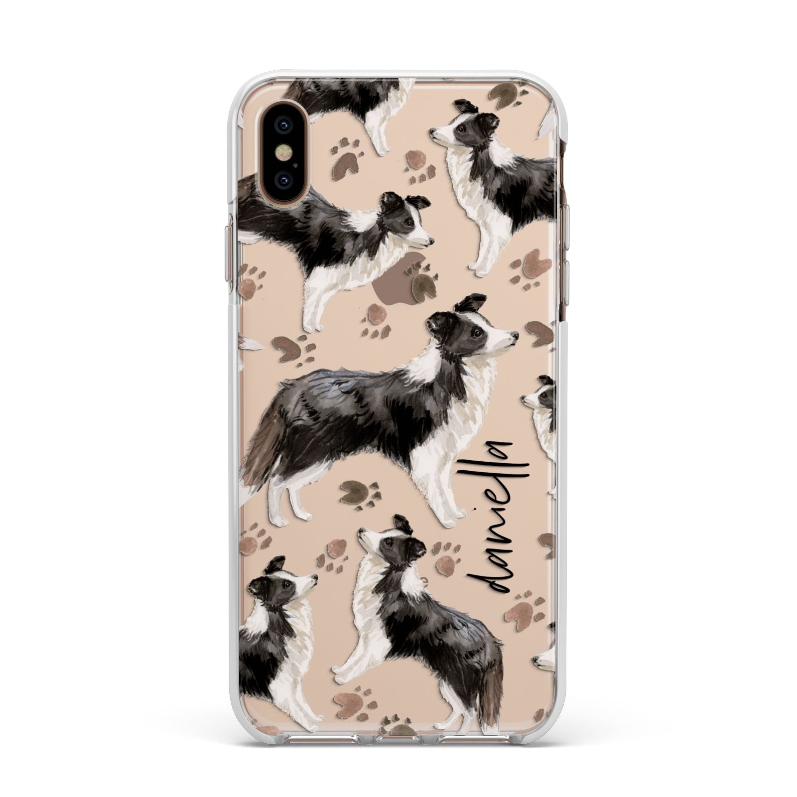 Personalised Border Collie Dog Apple iPhone Xs Max Impact Case White Edge on Gold Phone