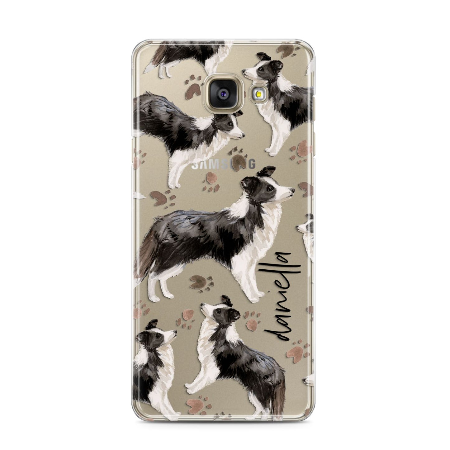 Personalised Border Collie Dog Samsung Galaxy A3 2016 Case on gold phone