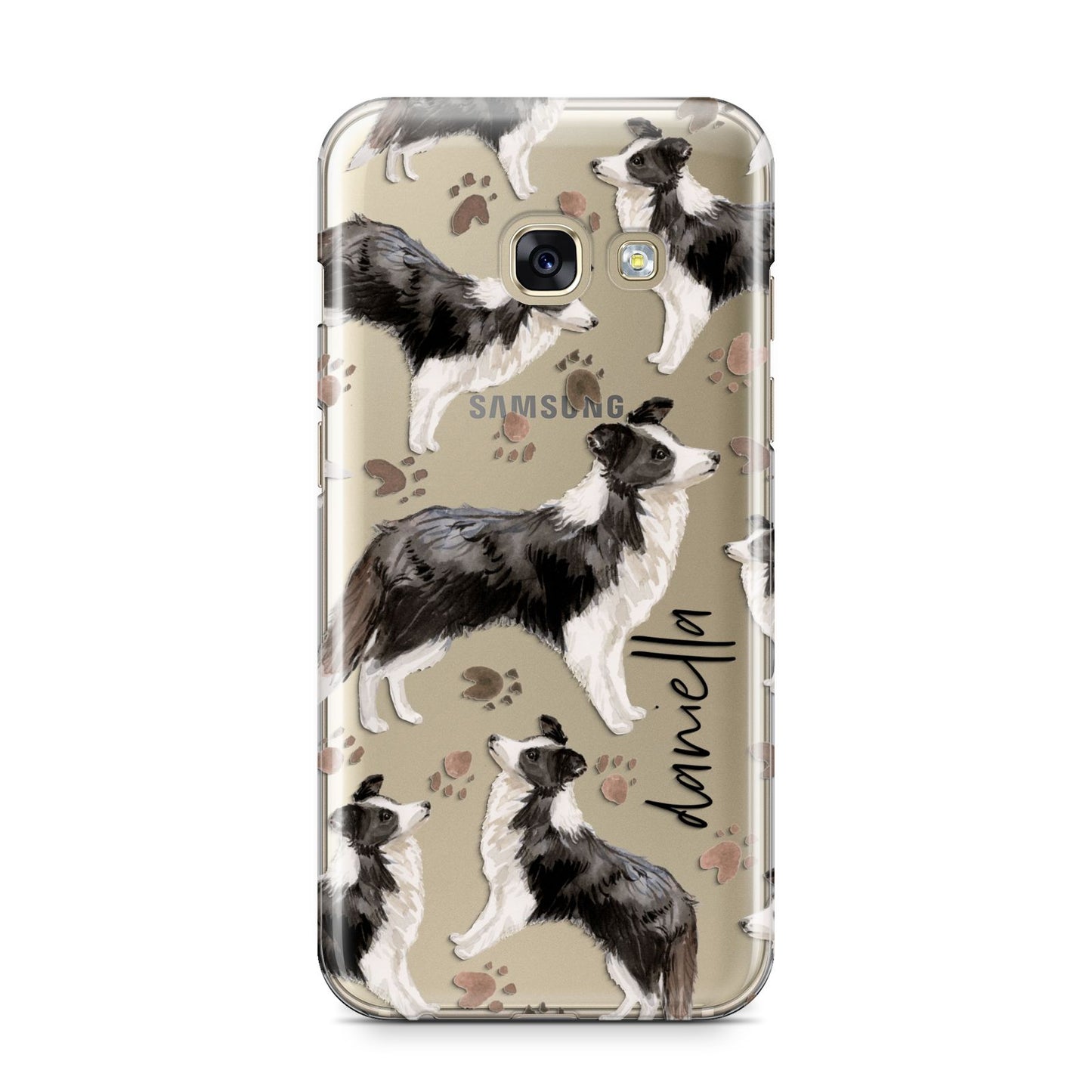 Personalised Border Collie Dog Samsung Galaxy A3 2017 Case on gold phone