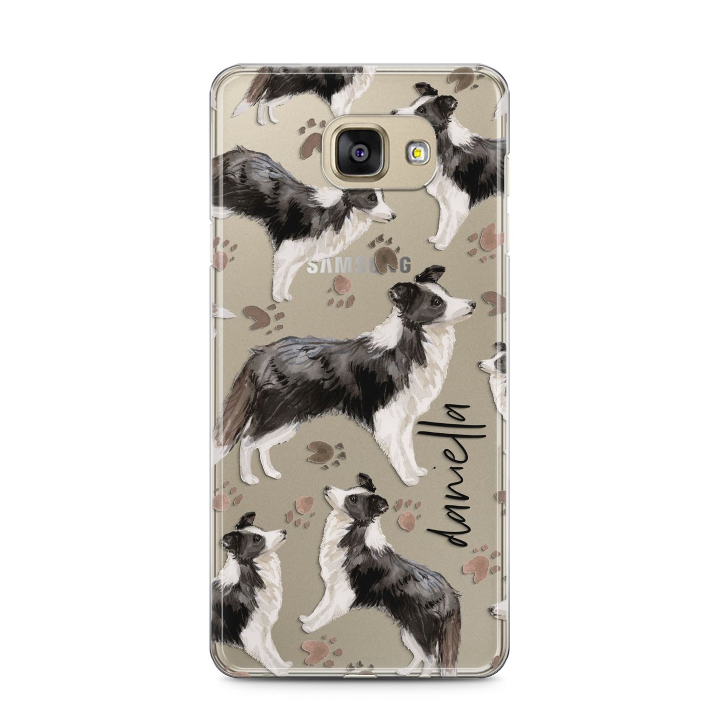 Personalised Border Collie Dog Samsung Galaxy A5 2016 Case on gold phone